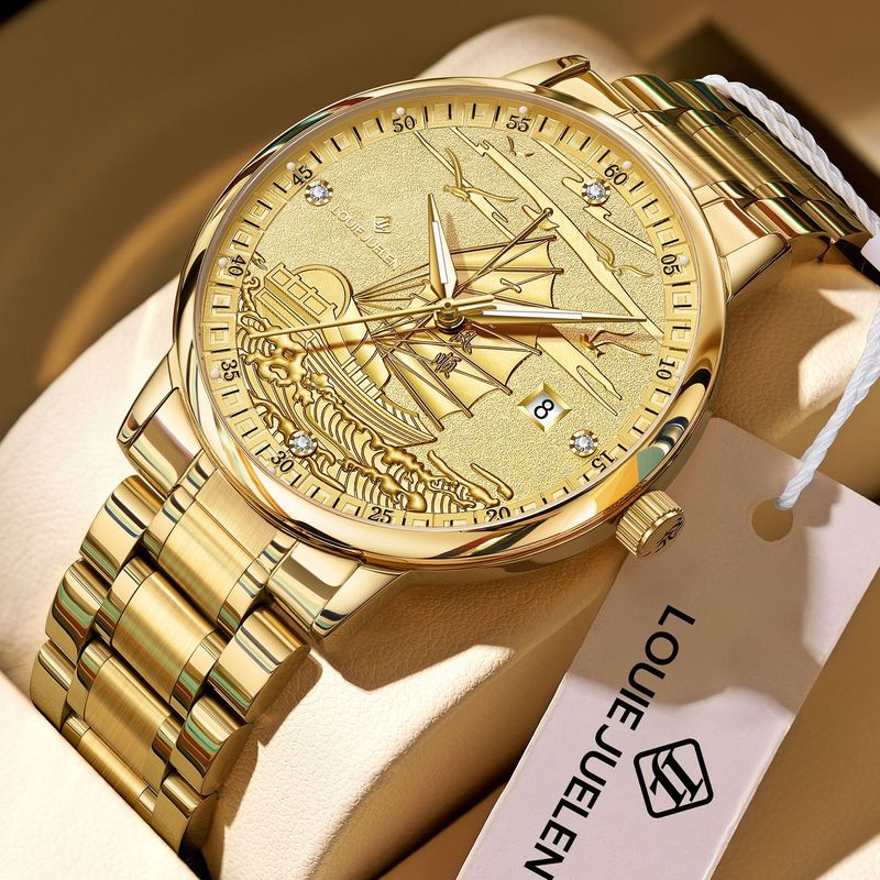 Luxury Watch Gold - Louis Jourdain Jam Tangan Pria Emas