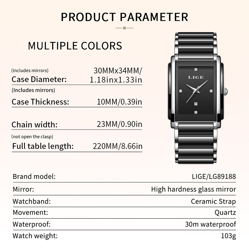 LIGE Jam Tangan Wanita Mewah B - Luxury Watch Square ulasan dan harga
