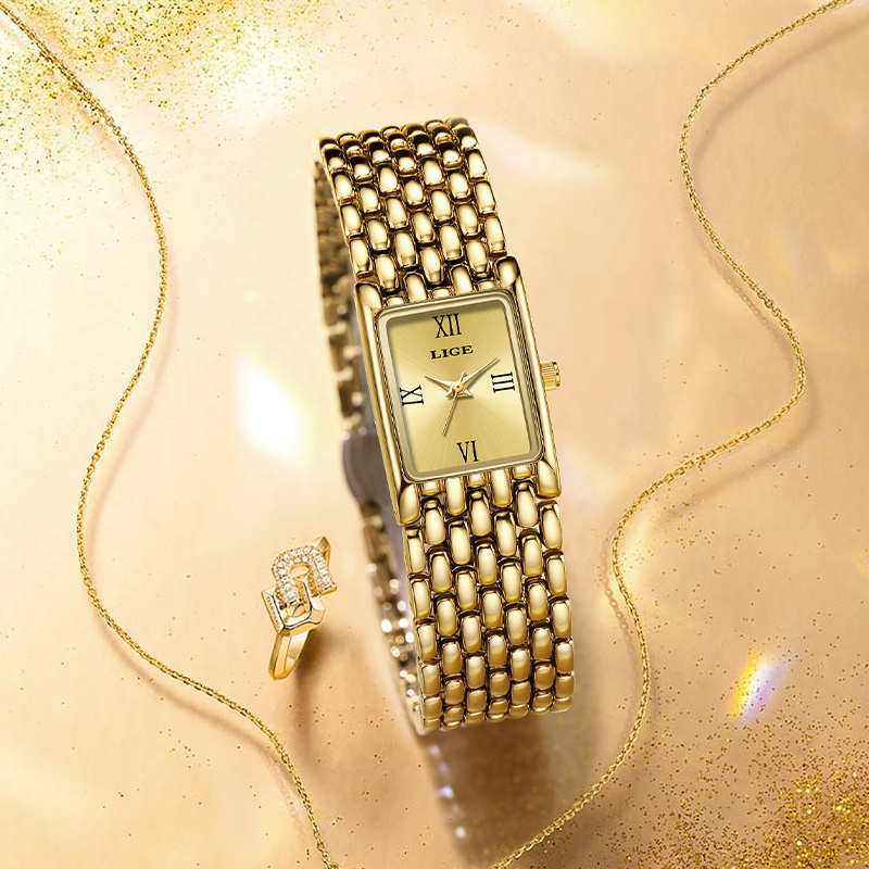 LIGE Jam Tangan Wanita Persegi - Luxury Watch Square ulasan dan harga